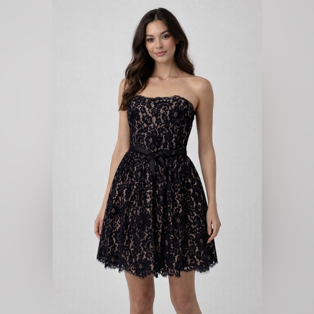 Neiman Marcus Black Strapless Lace Dress